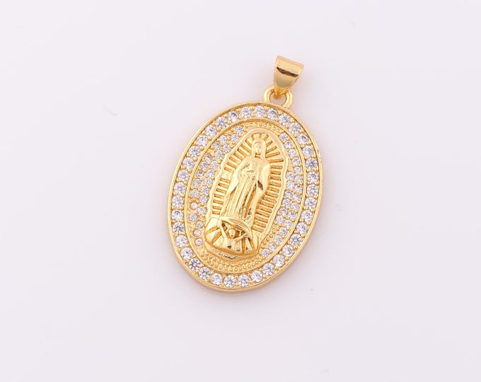 1 pcs Gold CZ Virgin Mary Pendant,18K Gold Filled Religion Charm,Catholic Charm DIY Bracelet Necklace Jewelry Making Findings Supply