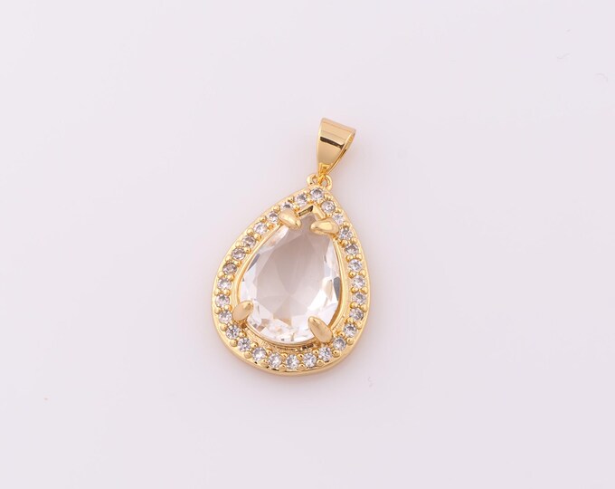 1 pcs Gold CZ Water Drop Pendant,18K Gold Filled Water Drop Charm,Water Drop Charm DIY Bracelet Necklace Jewelry Making Findings Supply