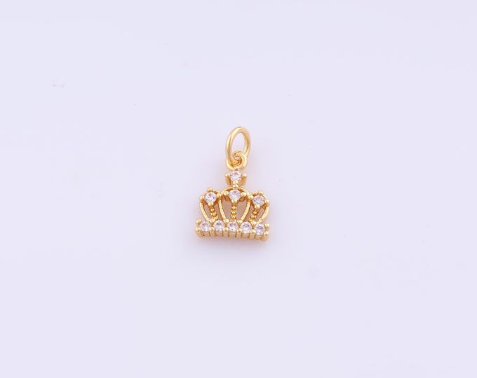 1 pcs Gold CZ Crown Pendant,18K Gold Filled Crown Charm,Crown Charms DIY Bracelet Necklace Jewelry Making Findings Supply