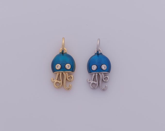 1 pcs Gold Enamel Jellyfish Pendant,18K Gold Filled Marine Life Charm,CZ Jellyfish Charm DIY Bracelet Necklace Jewelry Making Finding Supply