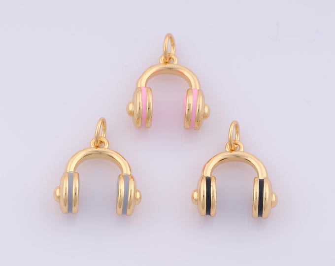 1 pcs Gold Enamel Headphone Pendant,18K Gold Filled Headphone Charm,Headphone Charms DIY Bracelet Necklace Jewelry Making Findings Supply