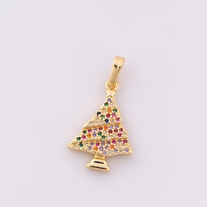 1 pcs Gold CZ Christmas Tree Pendant,18K Gold Filled Tree Charm,Christmas Tree Charm DIY Bracelet Necklace Jewelry Making Findings Supply