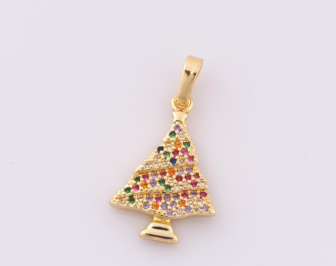 1 pcs Gold CZ Christmas Tree Pendant,18K Gold Filled Tree Charm,Christmas Tree Charm DIY Bracelet Necklace Jewelry Making Findings Supply