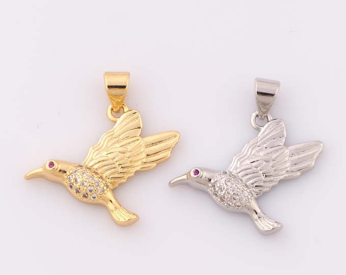 1 pcs Gold CZ Bird Pendant,18K Gold Filled Bird Charm,Bird Charm DIY Bracelet Necklace Jewelry Making Findings Supply