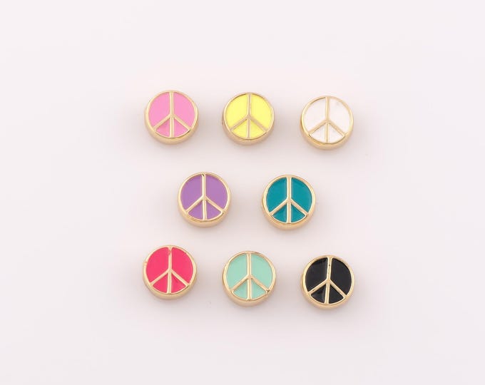 1 pcs 18K Gold Filled Enamel Peace Sign Spacer Beads,Peace Sign Beads,Peace Sign Beads for DIY Jewelry Making Findings Supply