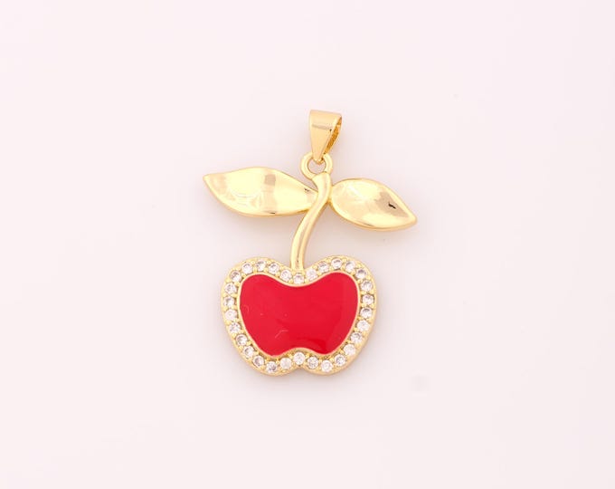 1 pcs Gold Enamel Apple Pendant,18K Gold Filled Fruit Charm,CZ Apple Charms DIY Bracelet Necklace Jewelry Making Findings Supply