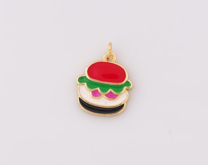 1 pcs Gold Enamel Hamburger Pendant,18K Gold Filled Hamburger Charm Hamburger Charms,DIY Bracelet Necklace Jewelry Making Findings Supply