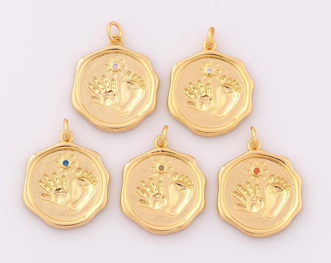 Gold CZ Hand and Foot Pendant,18K Gold Filled Hand and Foot Charm,Hand and Foot Charm DIY Bracelet Necklace Jewelry Making Findings Supply