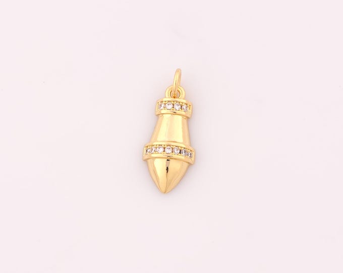 1 pcs Gold CZ Bullet Pendant,18K Gold Filled Bullet Charm,Bullet Charms DIY Bracelet Necklace Jewelry Making Findings Supply