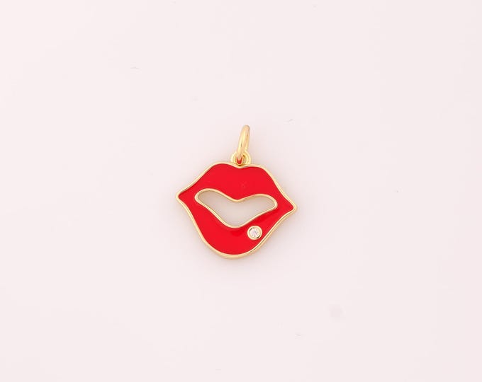 1 pcs Gold Enamel Lips Pendant,18K Gold Filled Lips Charm,Lips Charms DIY Bracelet Necklace Jewelry Making Findings Supply