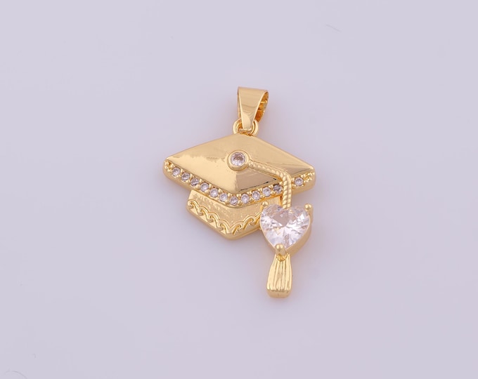 1 pcs Gold CZ Doctoral Cap Pendant,18K Gold Filled Doctoral Charm,Doctoral Cap Charms DIY Bracelet Necklace Jewelry Making Findings Supply