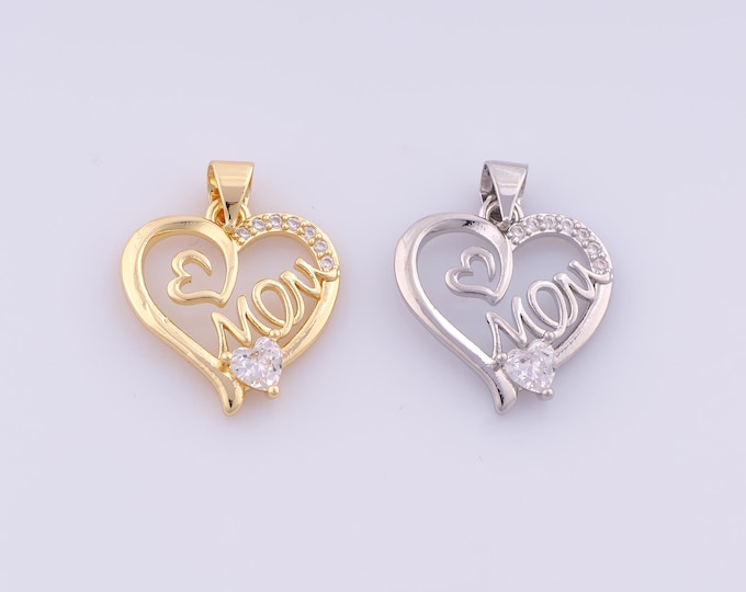 1 pcs Gold CZ MOM Pendant,18K Gold Filled Heart Charm,Letter Charms DIY Bracelet Necklace Jewelry Making Findings Supply