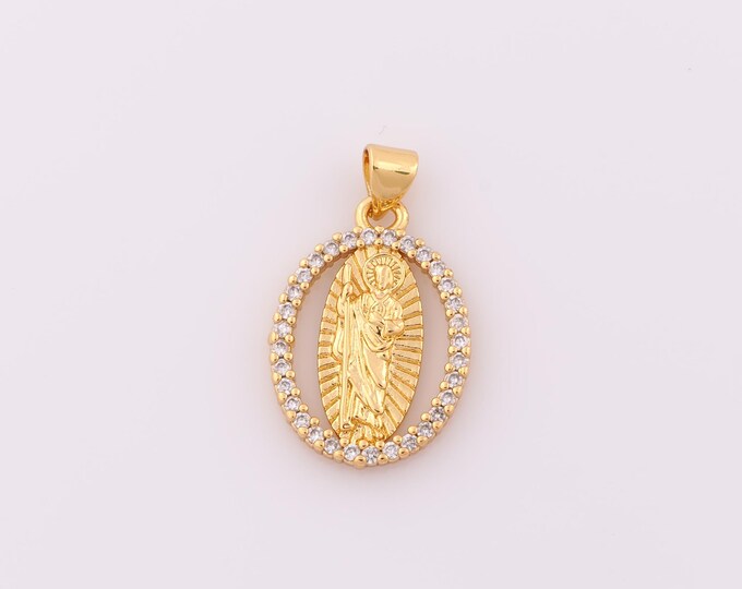 1 pcs Gold CZ St.Juda Pendant,18K Gold Filled Religion Charm,Saint Jude Charm DIY Bracelet Necklace Jewelry Making Findings Supply
