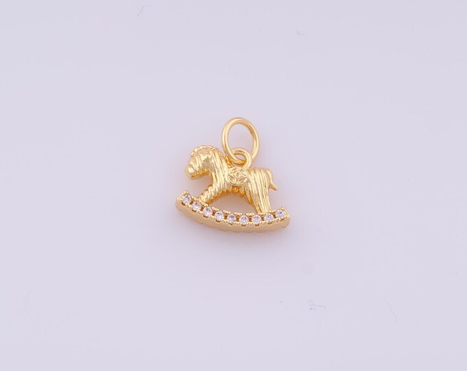 1 pcs Gold CZ Rocking Horse Pendant,18K Gold Filled Horse Charm,Rocking Horse Charms DIY Bracelet Necklace Jewelry Making Findings Supply