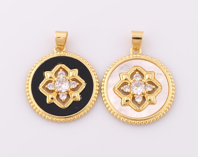 Gold Enamel Flower Pendant,18K Gold Filled Fritillary Flower Charm,CZ Flower Charm DIY Bracelet Necklace Jewelry Making Findings Supply