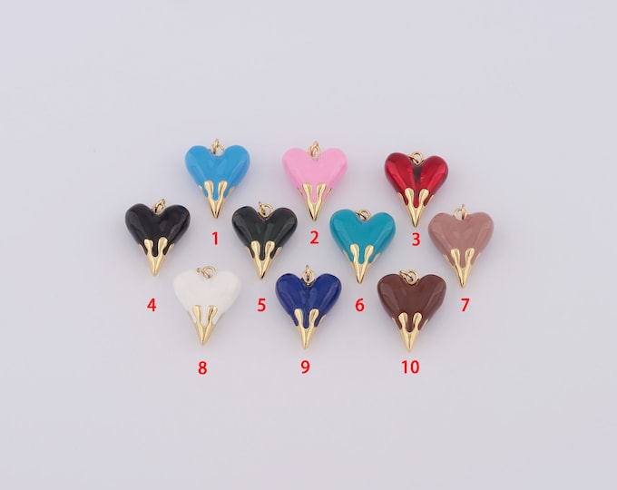 1 pcs Gold Heart Pendant,18K Gold Filled Enamel Heart Charm,Heart Charm DIY Bracelet Necklace Jewelry Making Findings Supply