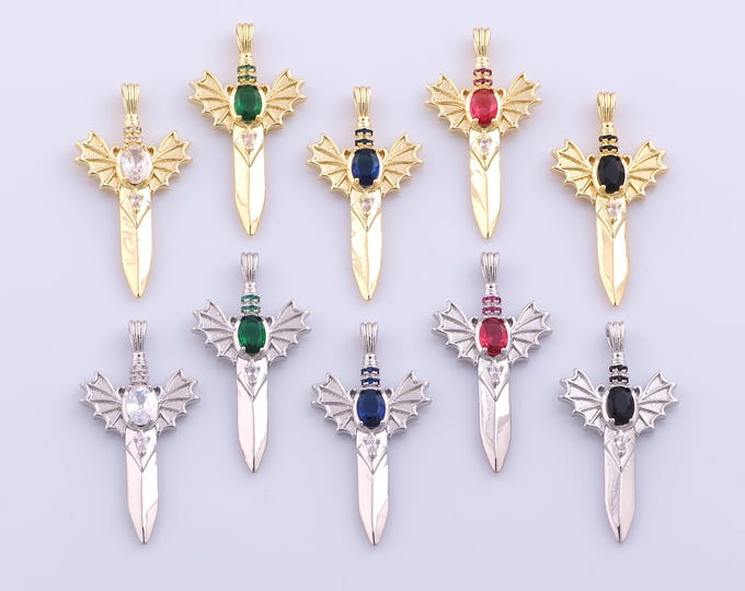 1 pcs Gold CZ Weapon Pendant,18K Gold Filled Sword Charm,Weapon Charms DIY Bracelet Necklace Jewelry Making Findings Supply