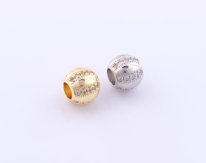 1 pcs Gold CZ Round Spacer Beads,18K Gold Filled Large Hole Beads,Ball Beads for DIY Jewelry Making Findings Supply
