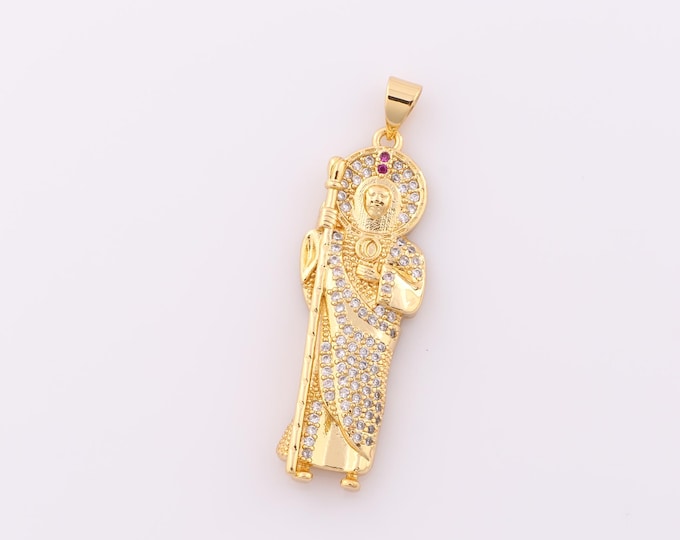 1 pcs Gold CZ St.Juda Pendant,18K Gold Filled Religion Charm,Saint Jude Charm DIY Bracelet Necklace Jewelry Making Findings Supply