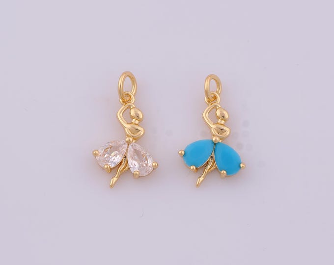 1 pcs Gold CZ Ballet Pendant,18K Gold Filled Dancer Charm,Ballet Charms DIY Bracelet Necklace Jewelry Making Findings Supply