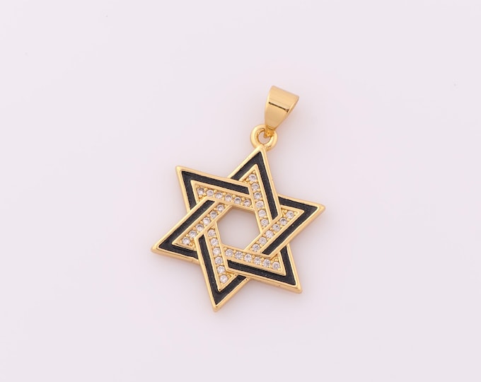 1 pcs Gold CZ David Star Pendant,18K Gold Filled Jewish Star Charm,Hexagram Charm DIY Bracelet Necklace Jewelry Making Findings Supply