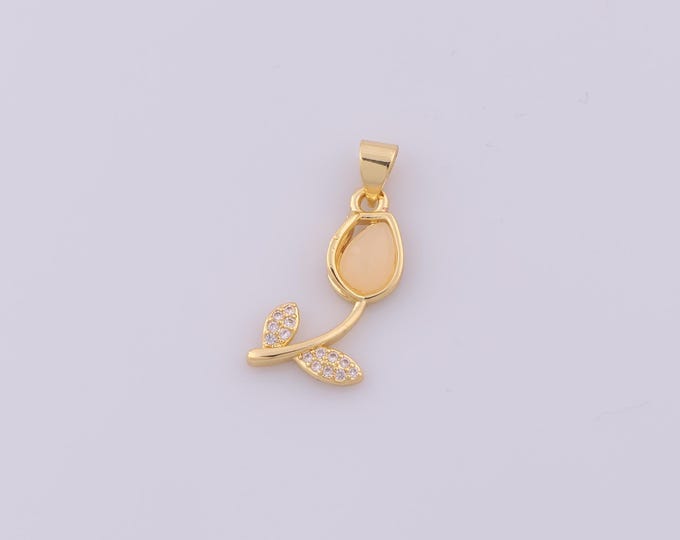 1 pcs Gold CZ Rose Pendant,18K Gold Filled Flower Charm,Rose Charms DIY Bracelet Necklace Jewelry Making Findings Supply