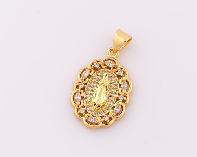 1 pcs Gold CZ Virgin Mary Pendant,18K Gold Filled Religion Charm,Catholic Charm DIY Bracelet Necklace Jewelry Making Findings Supply