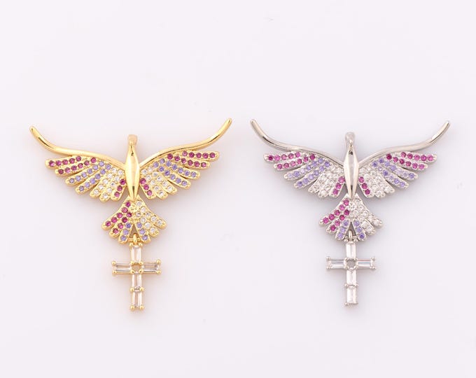 1 pcs Gold CZ Cross Pendant,18K Gold Filled Religious Charm,Bald Eagle Charm DIY Bracelet Necklace Jewelry Making Findings Supply