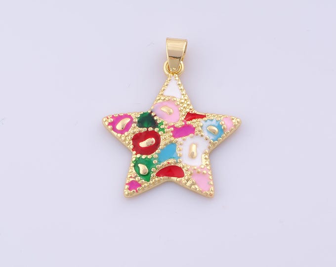 1 pcs Gold Enamel Star Pendant,18K Gold Filled Celestial Charm,Starburst Charms DIY Bracelet Necklace Jewelry Making Findings Supply
