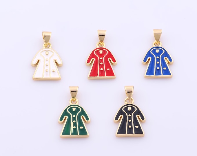 1 pcs Enamel Tone Lab Coat Pendant,18K Gold Filled Medical Charm,Nurse Clothing Charms DIY Bracelet Necklace Jewelry Making Findings Supply