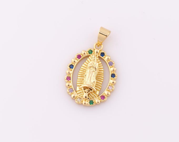 1 pcs Gold CZ Virgin Mary Pendant,18K Gold Filled Religion Charm,Catholic Charm DIY Bracelet Necklace Jewelry Making Findings Supply