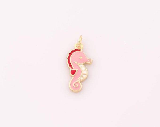 1 pcs Gold Enamel Seahorse Pendant,18K Gold Filled Marine Life Charm,Seahorse Charms DIY Bracelet Necklace Jewelry Making Findings Supply