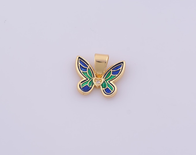 1 pcs Gold Enamel Butterfly Pendant,18K Gold Filled Insect Charm,CZ Butterfly Charms DIY Bracelet Necklace Jewelry Making Findings Supply