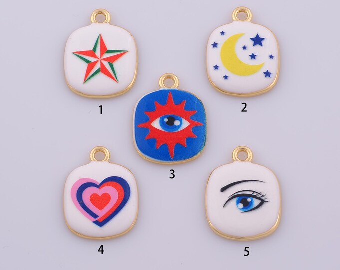 1 pcs Enamel Heart Pendant,18K Gold Filled Moon Star Charm,Evil Eye Charms DIY Necklace Jewelry Making Finding Supply