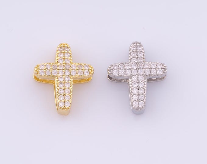 1 pcs 18K Gold Filled CZ Cross Spacer Beads,Religious Beads,Christian Beads for DIY Jewelry Making Findings Supply