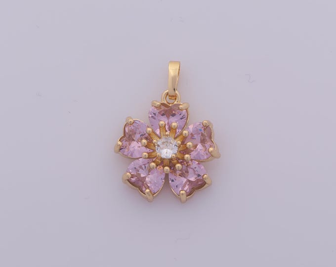 1 pcs Gold CZ Flower Pendant,18K Gold Filled Flower Charm,Flower Charms DIY Bracelet Necklace Jewelry Making Findings Supply