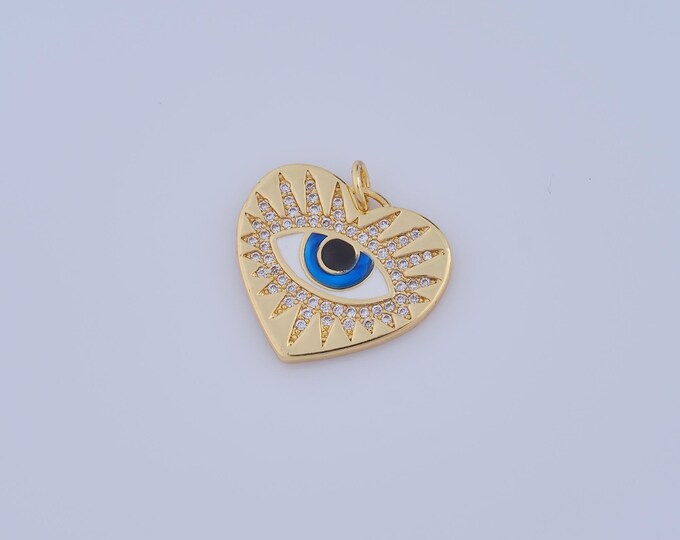 1 pcs Gold CZ Evil Eye Pendant,18K Gold Filled Heart Charm,Devil Eye Charm DIY Bracelet Necklace Jewelry Making Findings Supply