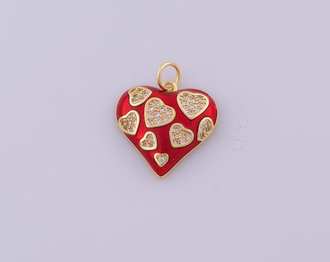 1 pcs Gold Enamel Heart Pendant,18K Gold Filled Love Charm,CZ Heart Charms DIY Bracelet Necklace Jewelry Making Findings Supply