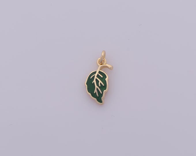 1 pcs Gold Enamel Leaf Pendant,18K Gold Filled Leaf Charm,Leaf Charms DIY Bracelet Necklace Jewelry Making Findings Supply