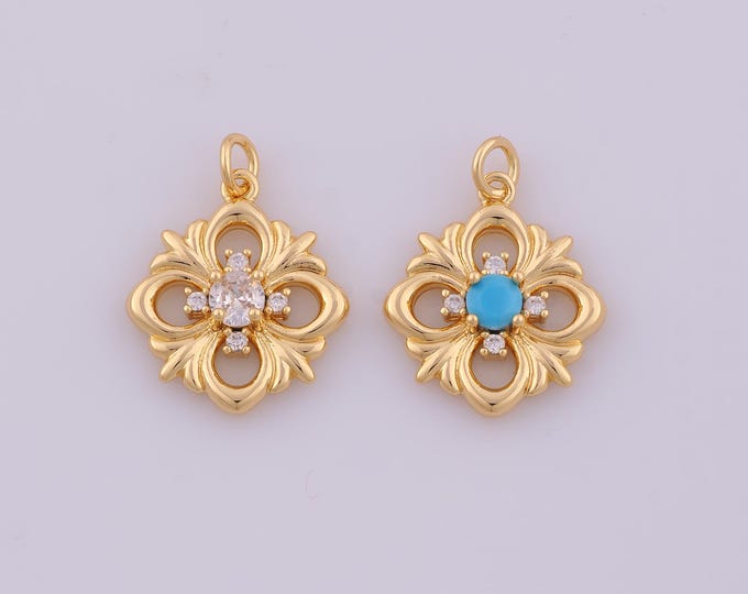 1 pcs Gold CZ Lucky Grass Pendant,18K Gold Filled Flower Charm,Lucky Grass Charms DIY Bracelet Necklace Jewelry Making Findings Supply