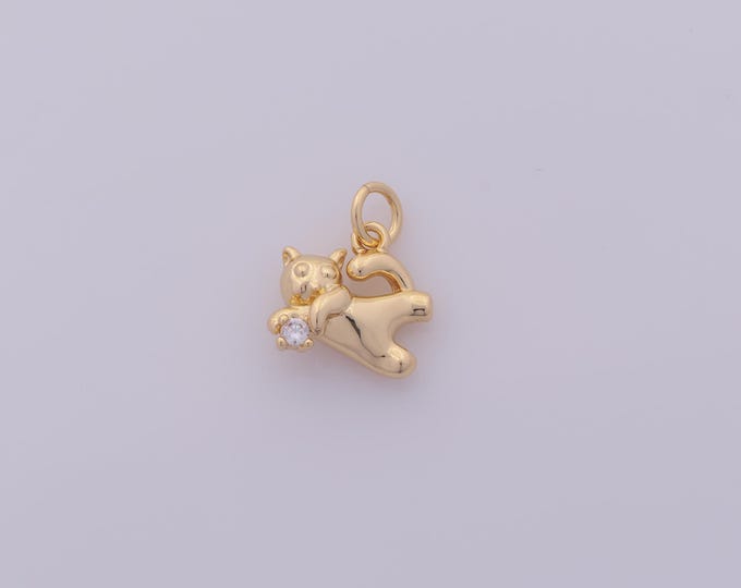 1 pcs Gold CZ Cat Pendant,18K Gold Filled Animal Charm,Cat Charms DIY Bracelet Necklace Jewelry Making Findings Supply