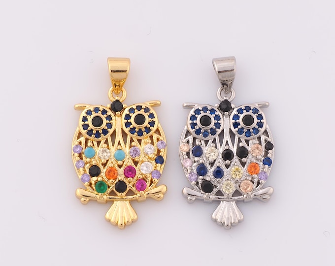 1 pcs Gold CZ Owl Pendant,18K Gold Filled Owl Charm,Owl Charm DIY Bracelet Necklace Jewelry Making Findings Supply