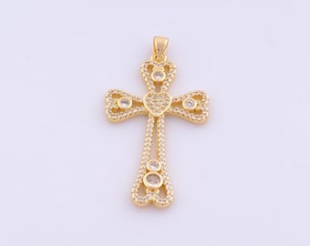 1 pcs Gold CZ Cross Pendant,18K Gold Filled Religious Charm,Christian Charms DIY Bracelet Necklace Jewelry Making Findings Supply