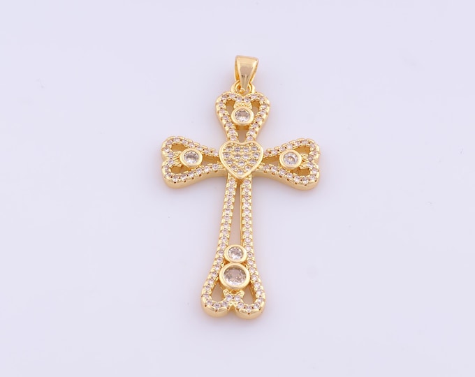 1 pcs Gold CZ Cross Pendant,18K Gold Filled Religious Charm,Christian Charms DIY Bracelet Necklace Jewelry Making Findings Supply