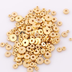 100pcs 18K Gold Filled Flat Spacer Round Beads,Gold Disc Beads,Gold Heishi Beads for DIY Bracelet Necklace Jewelry Findings Making