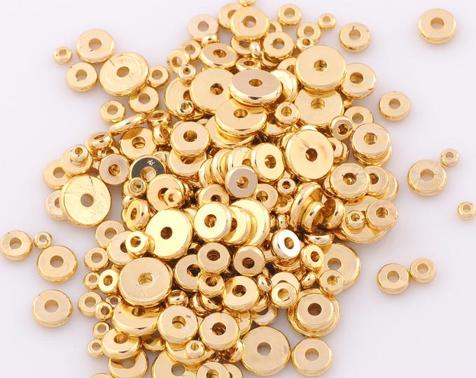100pcs 18K Gold Filled Flat Spacer Round Beads,Gold Disc Beads,Gold Heishi Beads for DIY Bracelet Necklace Jewelry Findings Making