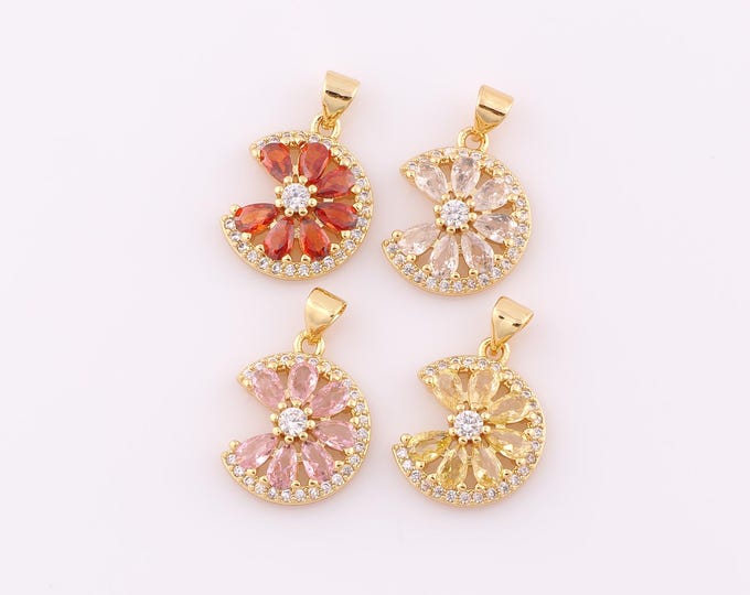 1 pcs Gold CZ Flower Pendant,18K Gold Filled Flower Charm,Flower Charm DIY Bracelet Necklace Jewelry Making Findings Supply