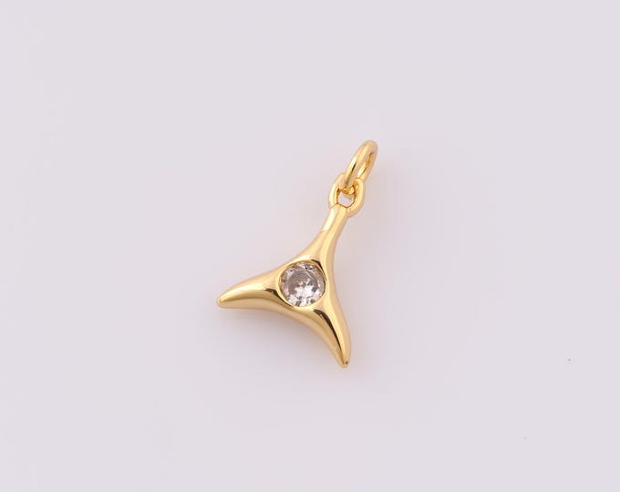 1 pcs Gold CZ Fishtail Pendant,18K Gold Filled Minimalist Charm,Fishtail Charms,DIY Bracelet Necklace Jewelry Making Findings Supply