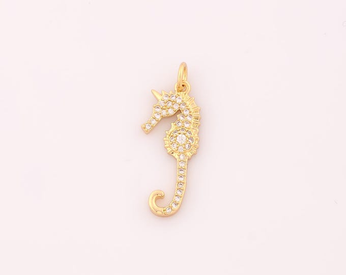 1 pcs Gold CZ Seahorse Pendant,18K Gold Filled Marine Life Charm,Seahorse Charms DIY Bracelet Necklace Jewelry Making Findings Supply