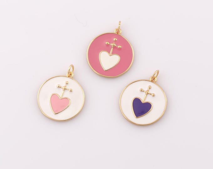 1 pcs Gold Enamel Heart Pendant,18K Gold Filled Heart Charm,Heart Charm DIY Bracelet Necklace Jewelry Making Findings Supply